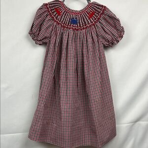 Rosalina Collections Red and blue smocked crab embroidered bishop dress size 3T